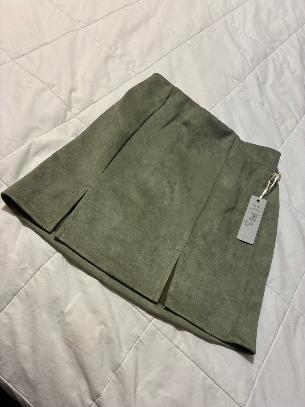 IRIS Women's Olive Mini Skirt with Front Slits